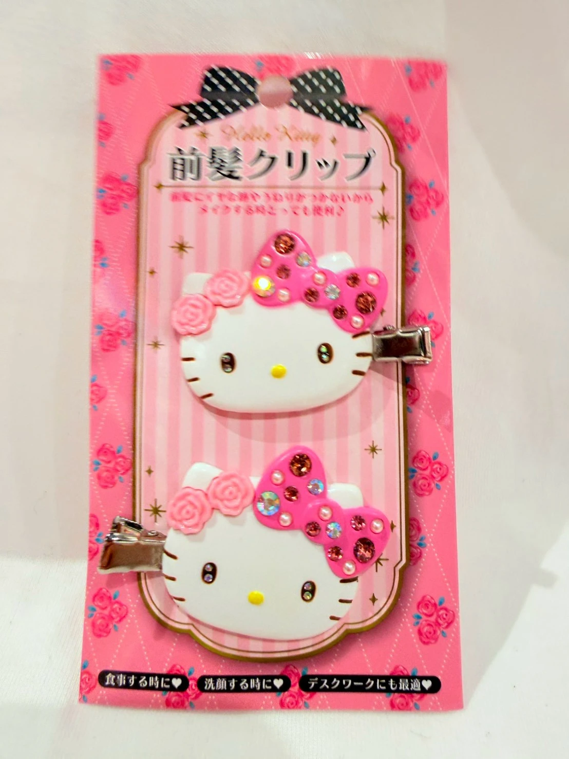 KITTY玫瑰小頭水鑽雙入髮夾(粉)
