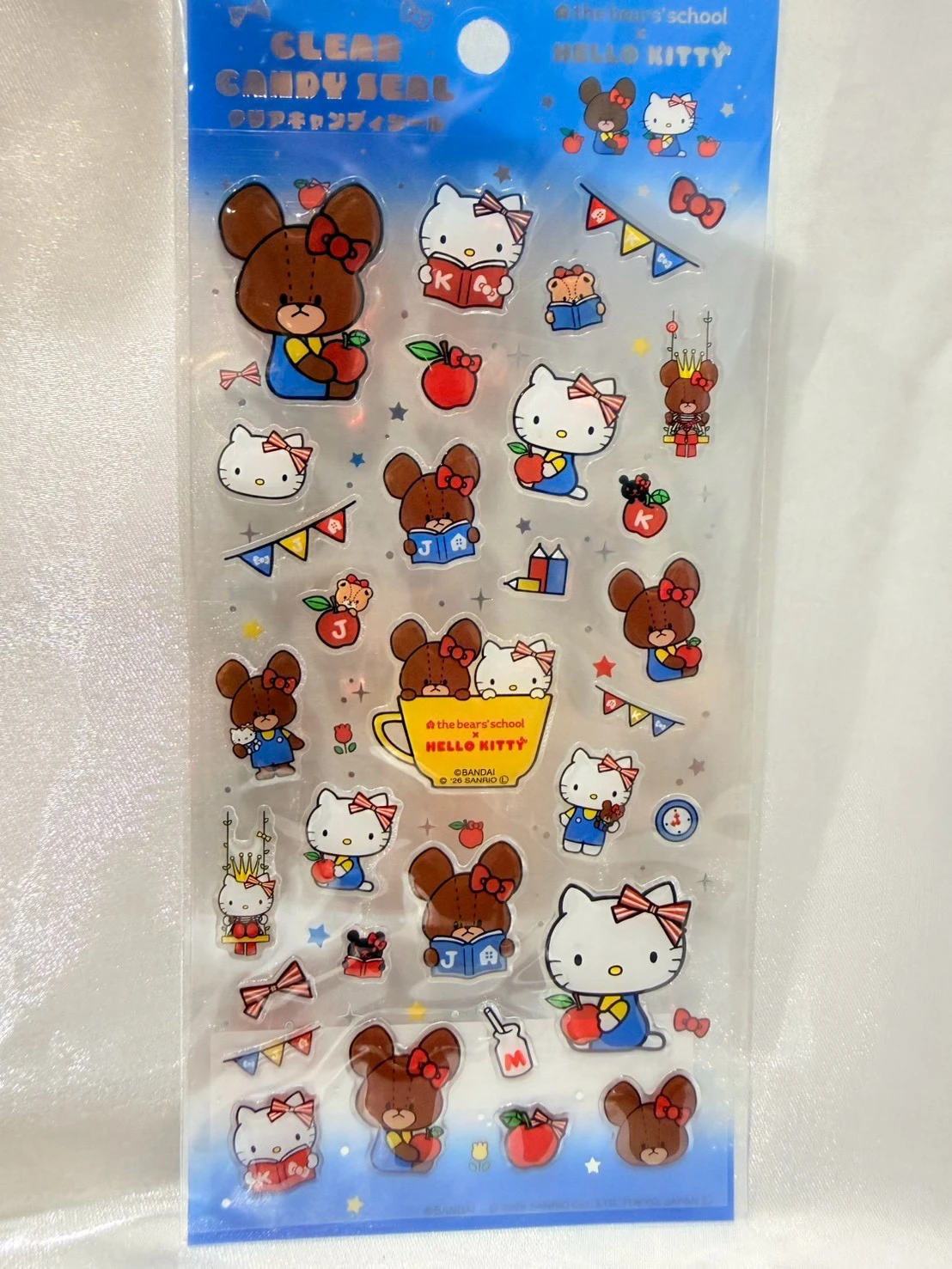 KITTY學校小熊限定透明貼紙(藍)