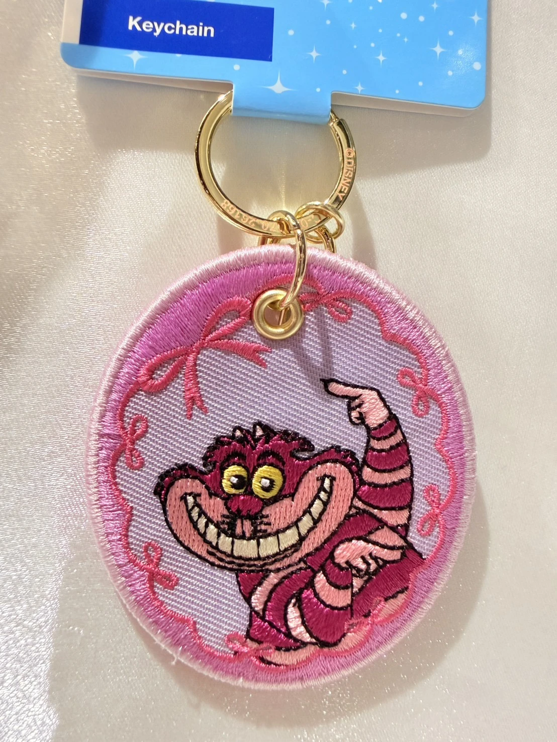 香港樂園笑笑貓刺繡布片鑰匙圈