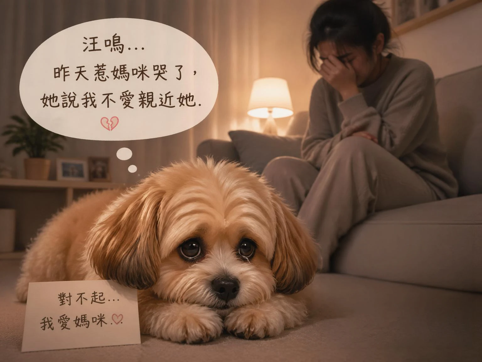 汪嗚...昨天惹媽咪哭了，她說我不愛親近她...