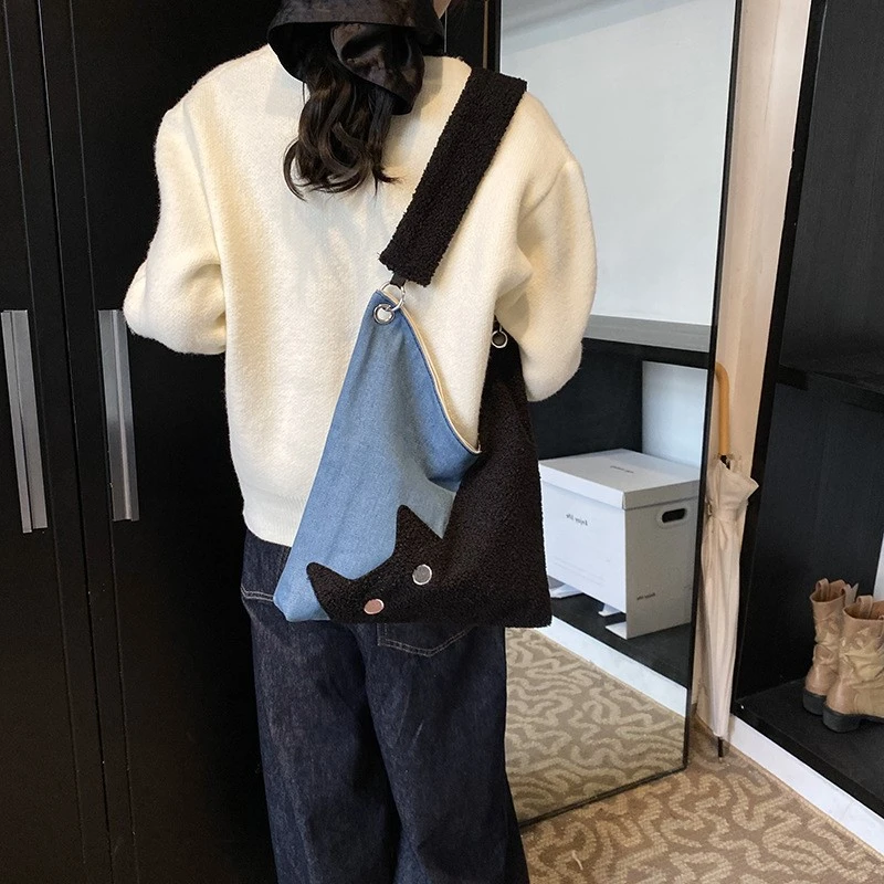 慵懶風毛絨拼接托特女包 單肩女時尚通勤包