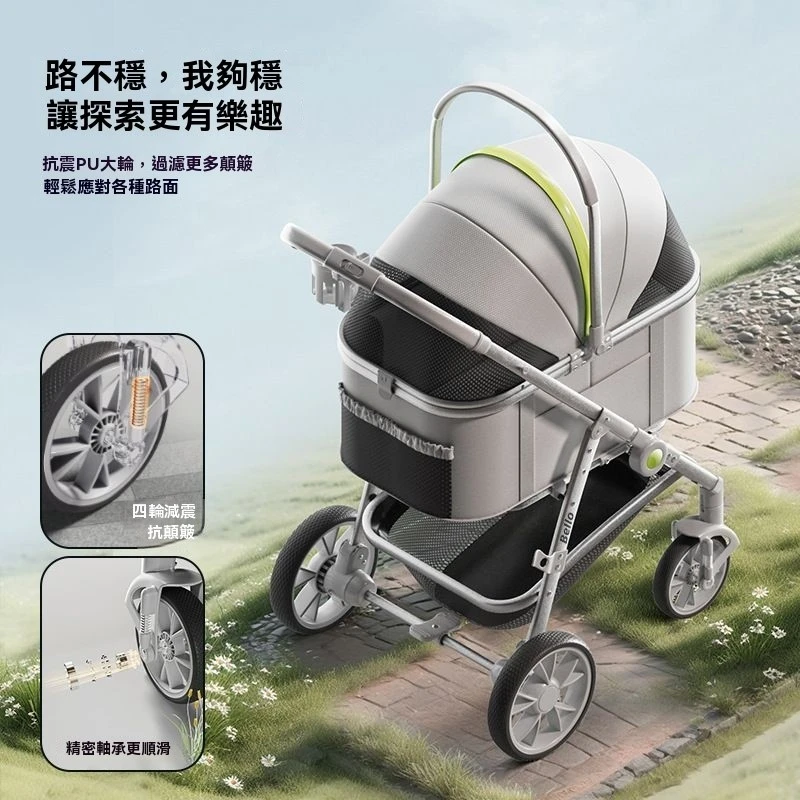 新款寵物推車大籠身設計一鍵收納(中型、多寵適用)