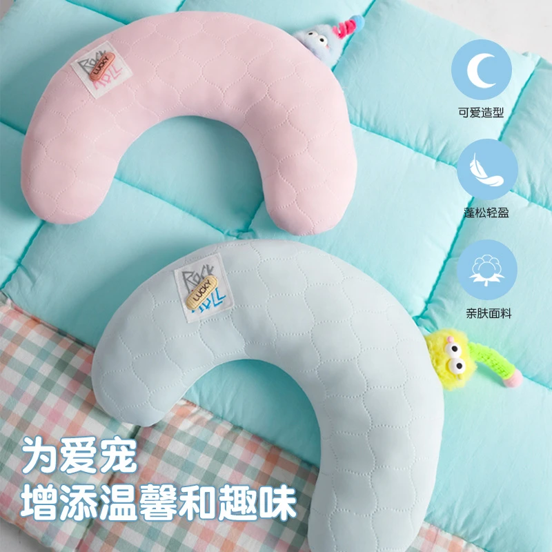 啵拉寵物小枕頭 睡覺午休枕 帶花邊兔耳枕U型墊子