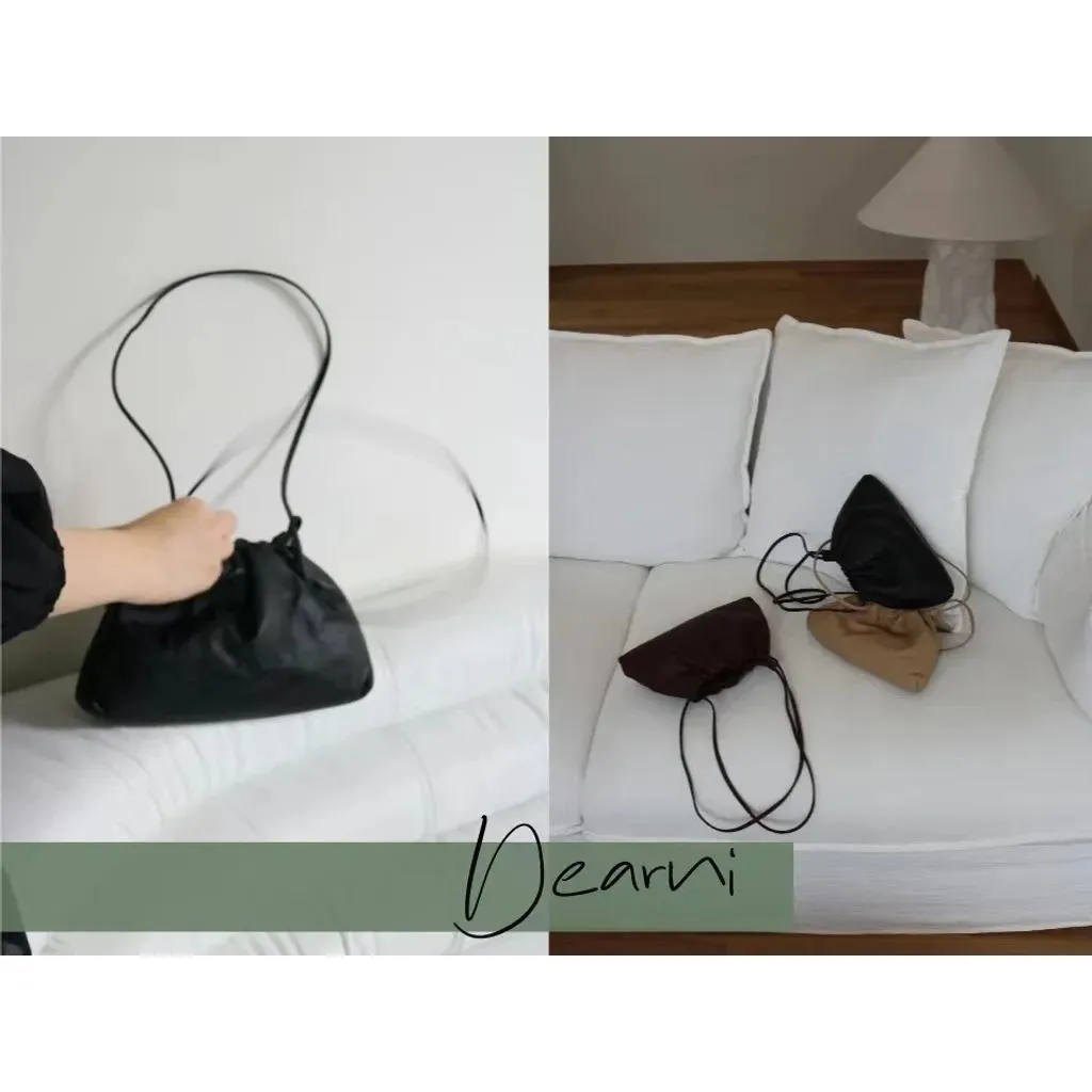 【現貨＋預購】 Mumu select 。正韓  Dearni 極輕牛皮肩斜背氣質雲朵包 flat bucket束口包