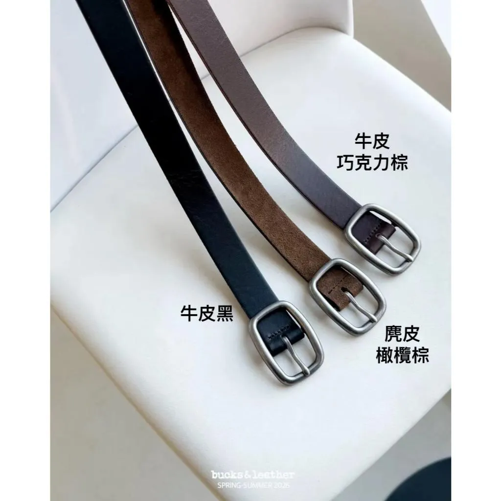 【現貨+預購】Bucks & leather -30mm 復古牛皮方圓皮帶 時髦俐落款 修身