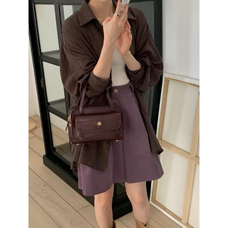 【現貨+預購】Mumu select。正韓 leonie大推薦！復古油蠟感手提肩背多way拉鍊方包
