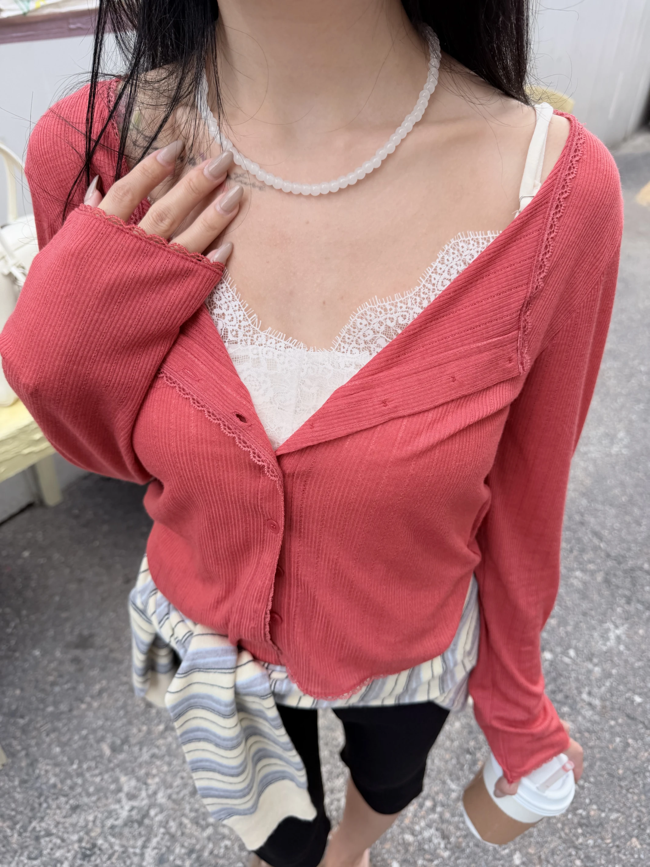 多層次彩色水晶串珠項鍊(白/紅/粉紅)