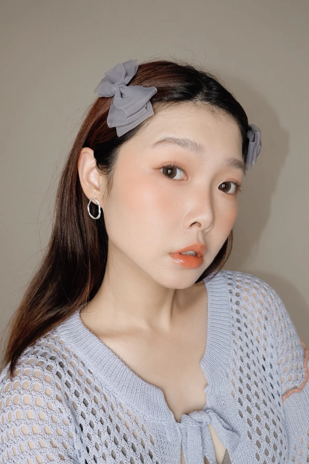 霧紫柔紗蝴蝶結髮夾