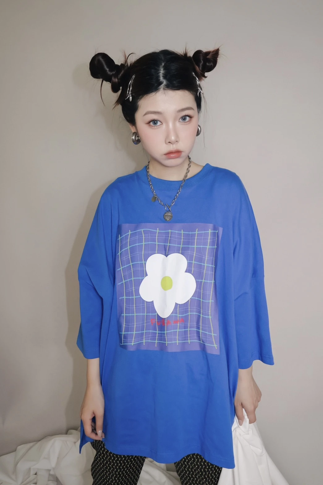 前短後長寬鬆印花上衣
