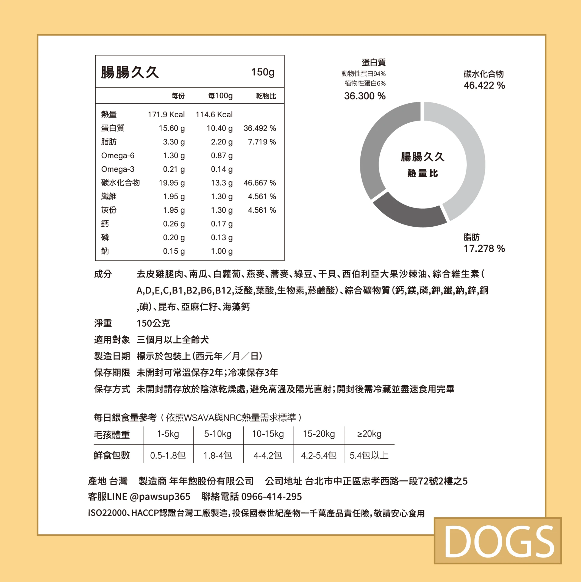 狗・經典主食 - 腸腸久久｜150g
