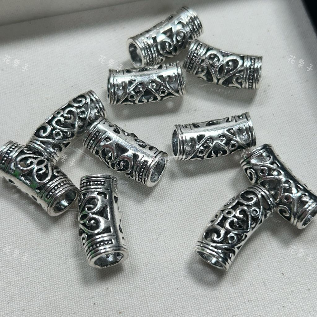 《花栗子精品寵珠寶殿》藏銀 彎管 多款組合包 隔珠 保色 花托 萌寵 通孔 配件 手串 項鍊 手作 DIY 設計