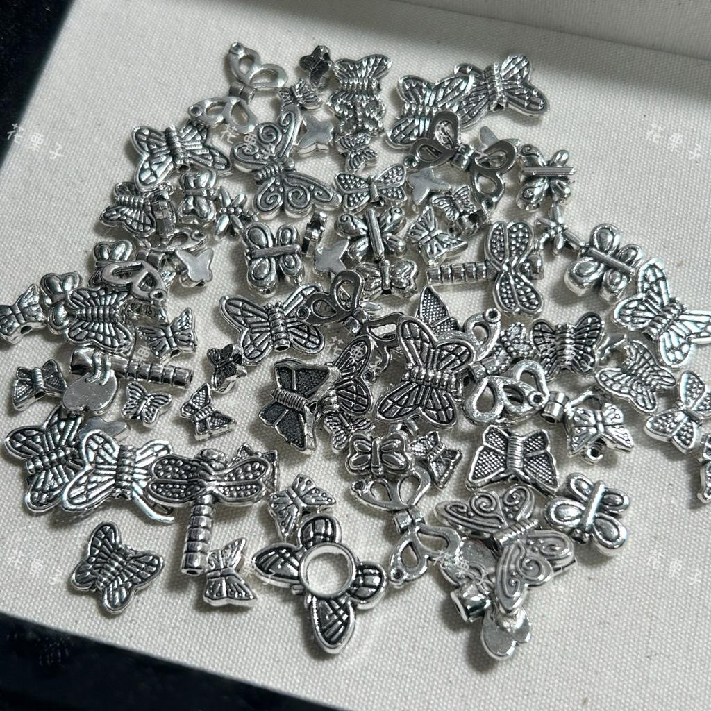 《花栗子精品寵珠寶殿》藏銀 蝴蝶 多款組合配件包 隔珠 保色 花托 萌寵 通孔 配件 手串 項鍊 手作 DIY 設計