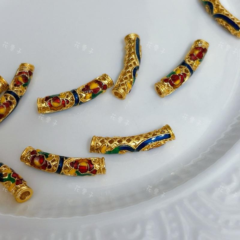 《花栗子精品寵珠寶殿》古法金滴油彎管 隔珠 保色 花托 萌寵 通孔 配件 手串 項鍊 手作 DIY 設計