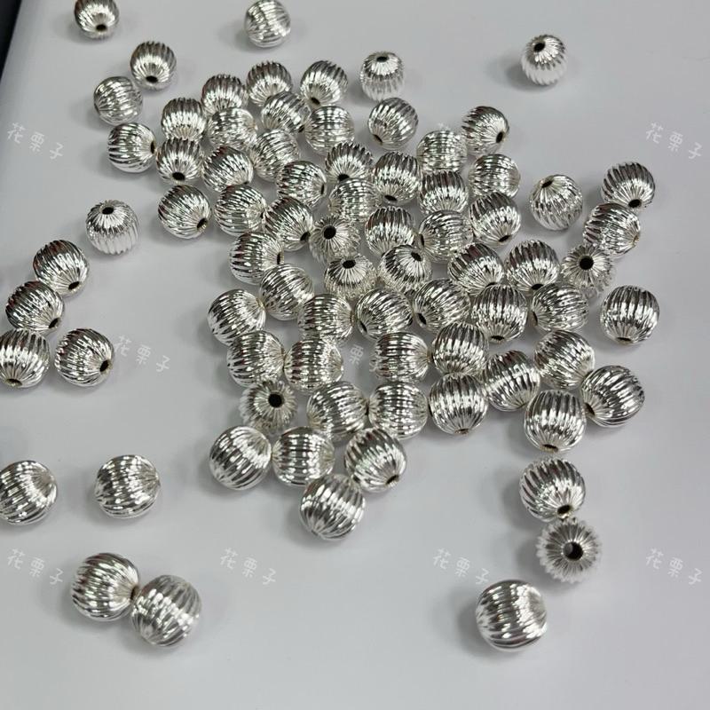 《花栗子精品寵珠寶殿》18K金保色 銀色 西瓜珠10MM 南瓜珠 隔珠 保色 花托 萌寵 通孔 配件 手串 項