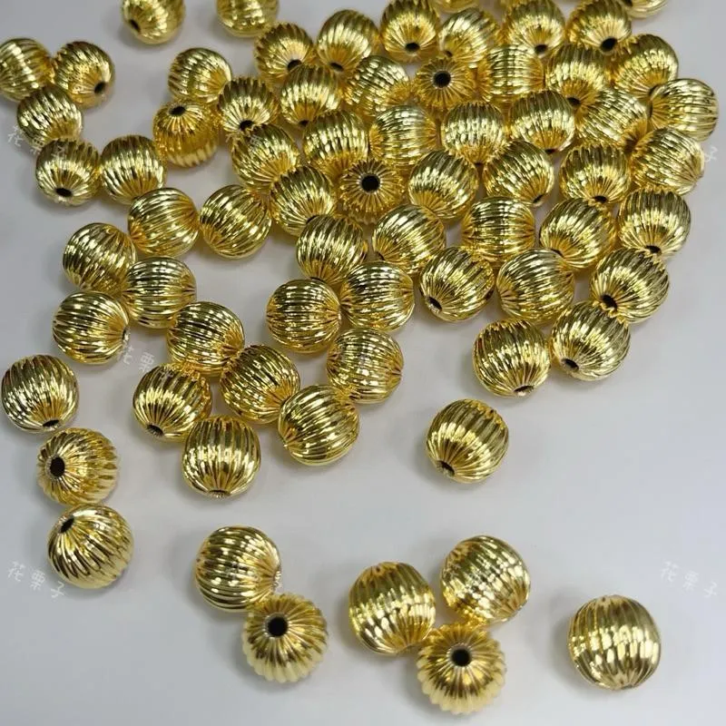 《花栗子精品寵珠寶殿》18K金保色 銀色 西瓜珠10MM 南瓜珠 隔珠 保色 花托 萌寵 通孔 配件 手串 項