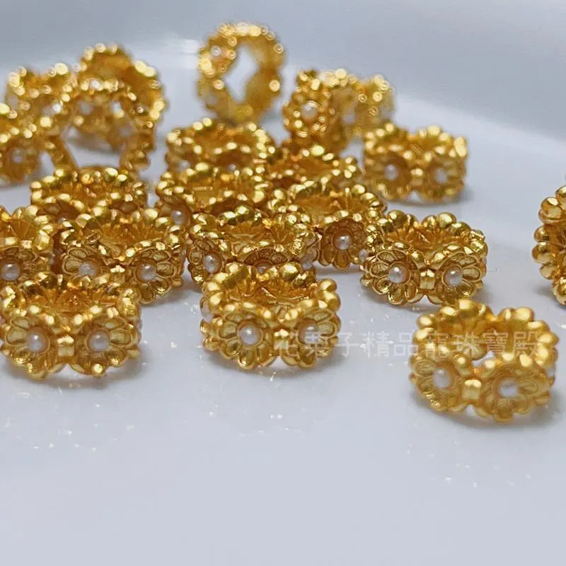 《花栗子精品寵珠寶殿》沙金B02 珍珠跑環隔珠 保色 花托 萌寵 通孔 配件 手串 項鍊 手作 DIY 設計