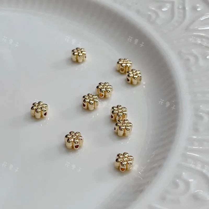 《花栗子精品寵珠寶殿》14K保色C07小花隔珠 隔珠 保色 花托 萌寵 通孔 配件 手串 項鍊 手作 DIY 設計