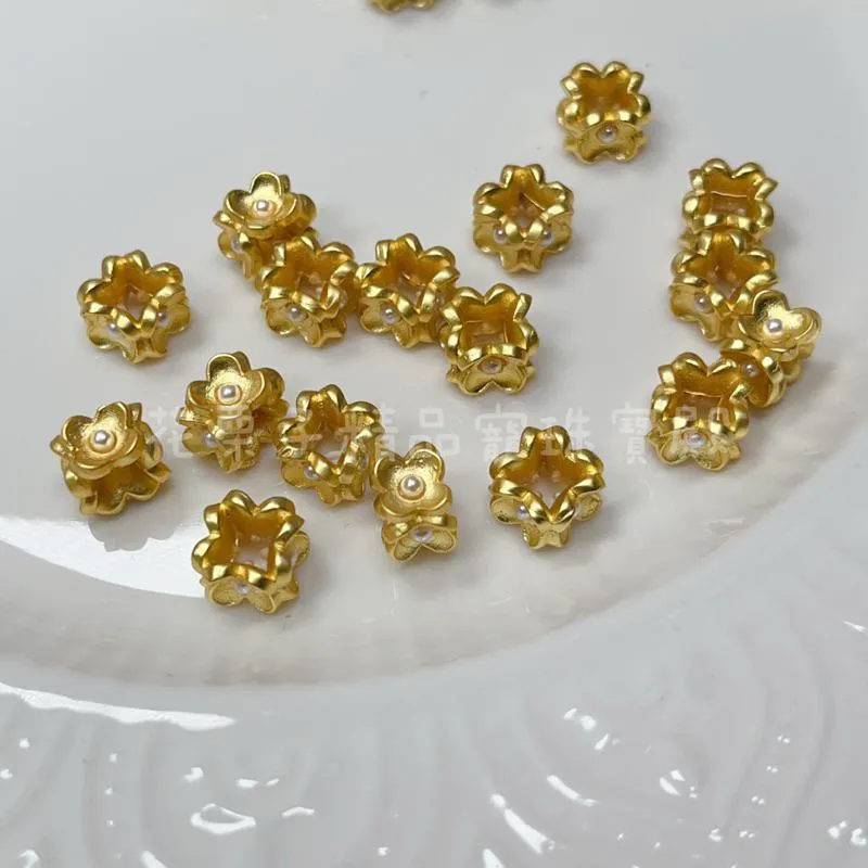 《花栗子精品寵珠寶殿》沙金B12 花環隔珠 保色 花托 萌寵 通孔 配件 手串 項鍊 手作 DIY 設計