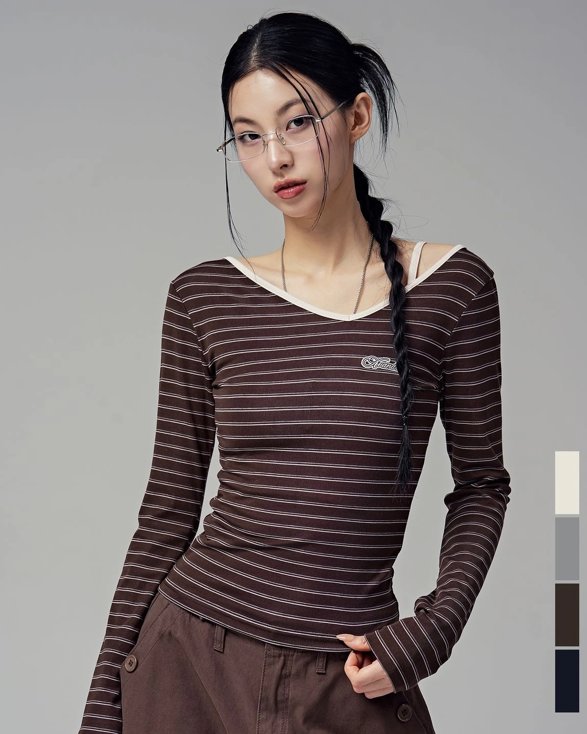 <預購> 韓國AVANDRESS LETTY 細肩帶不對稱條紋長袖T