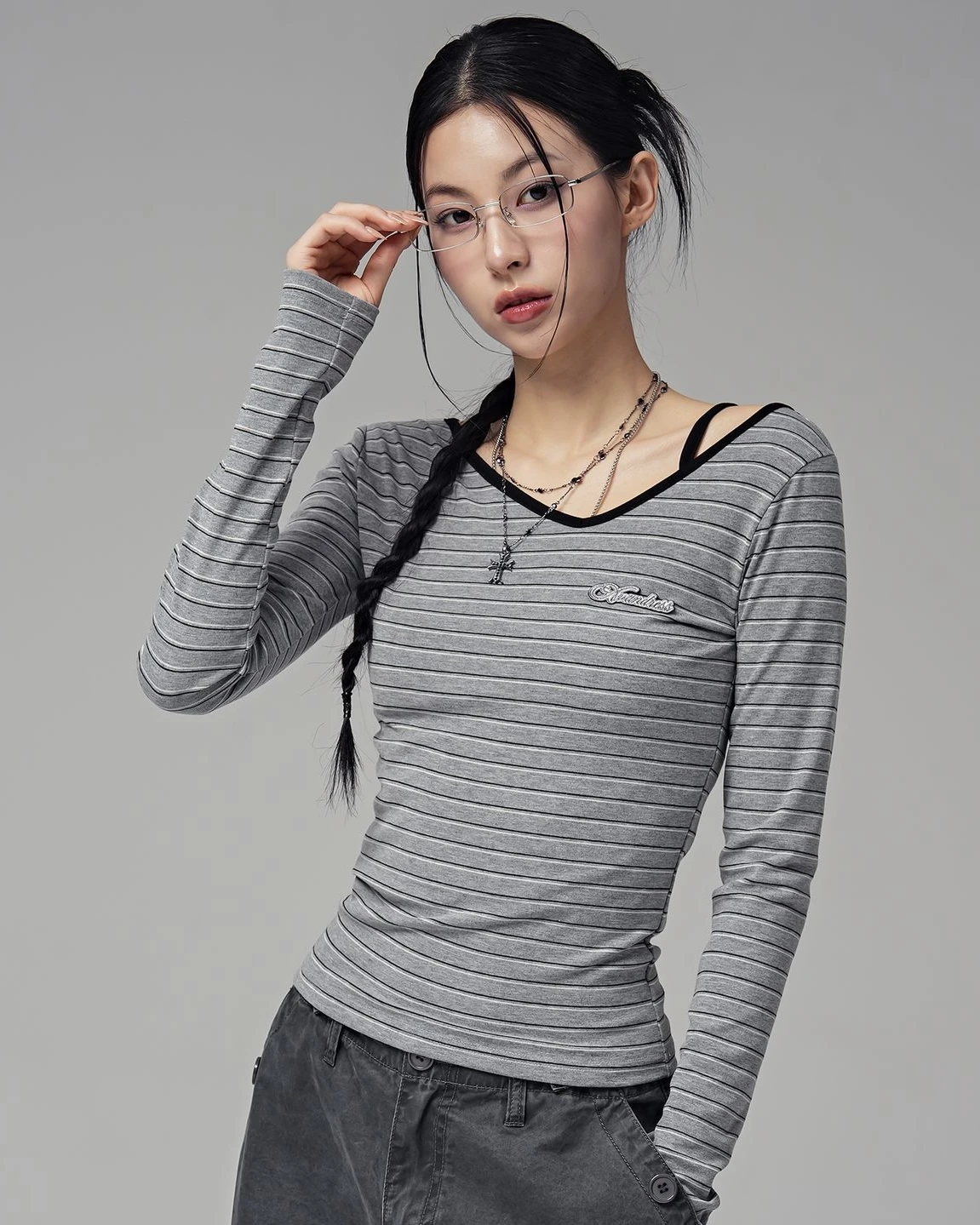 <預購> 韓國AVANDRESS LETTY 細肩帶不對稱條紋長袖T