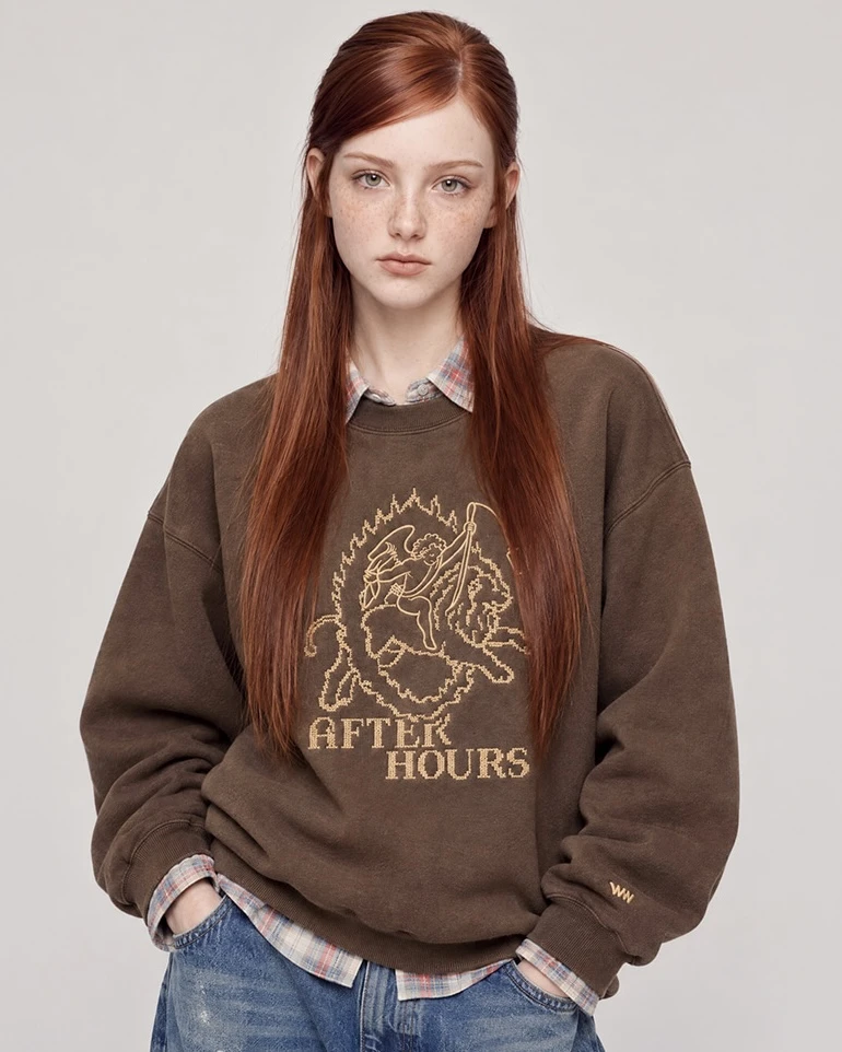<預購> 韓國WV PROJECT AFTER HOUR 復古刺繡刷毛大學T