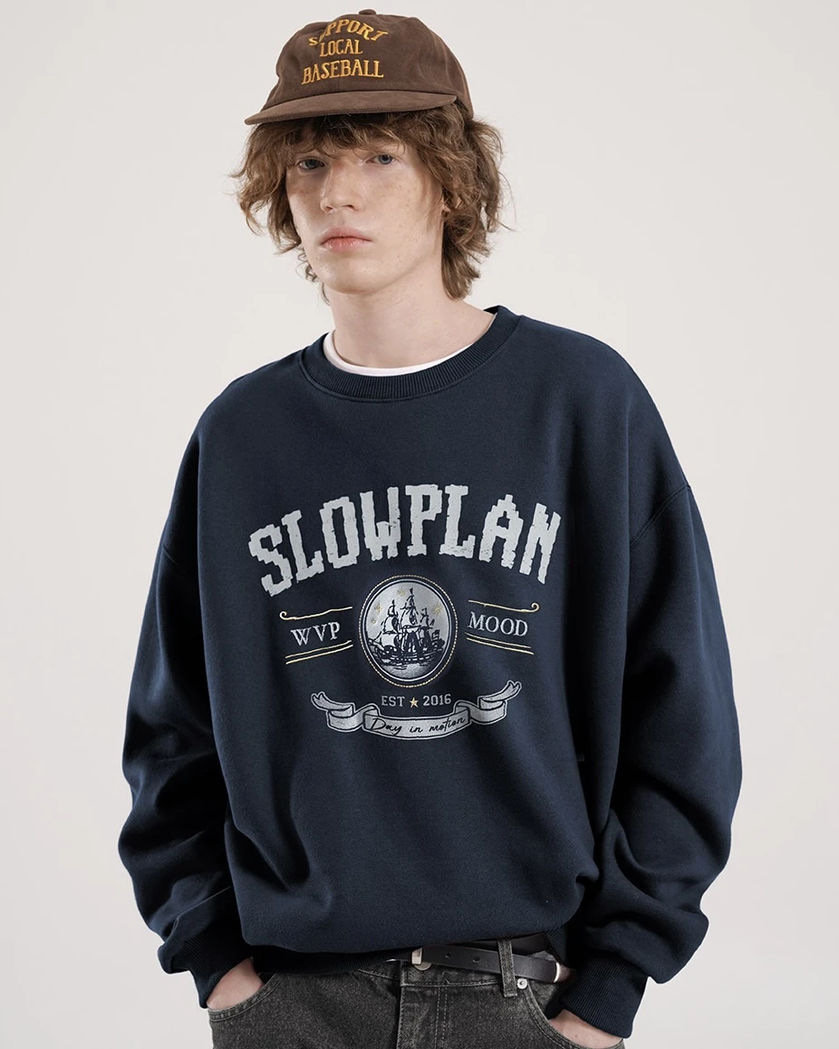 <預購> 韓國WV PROJECT SLOW PLAN 復古刷毛大學T