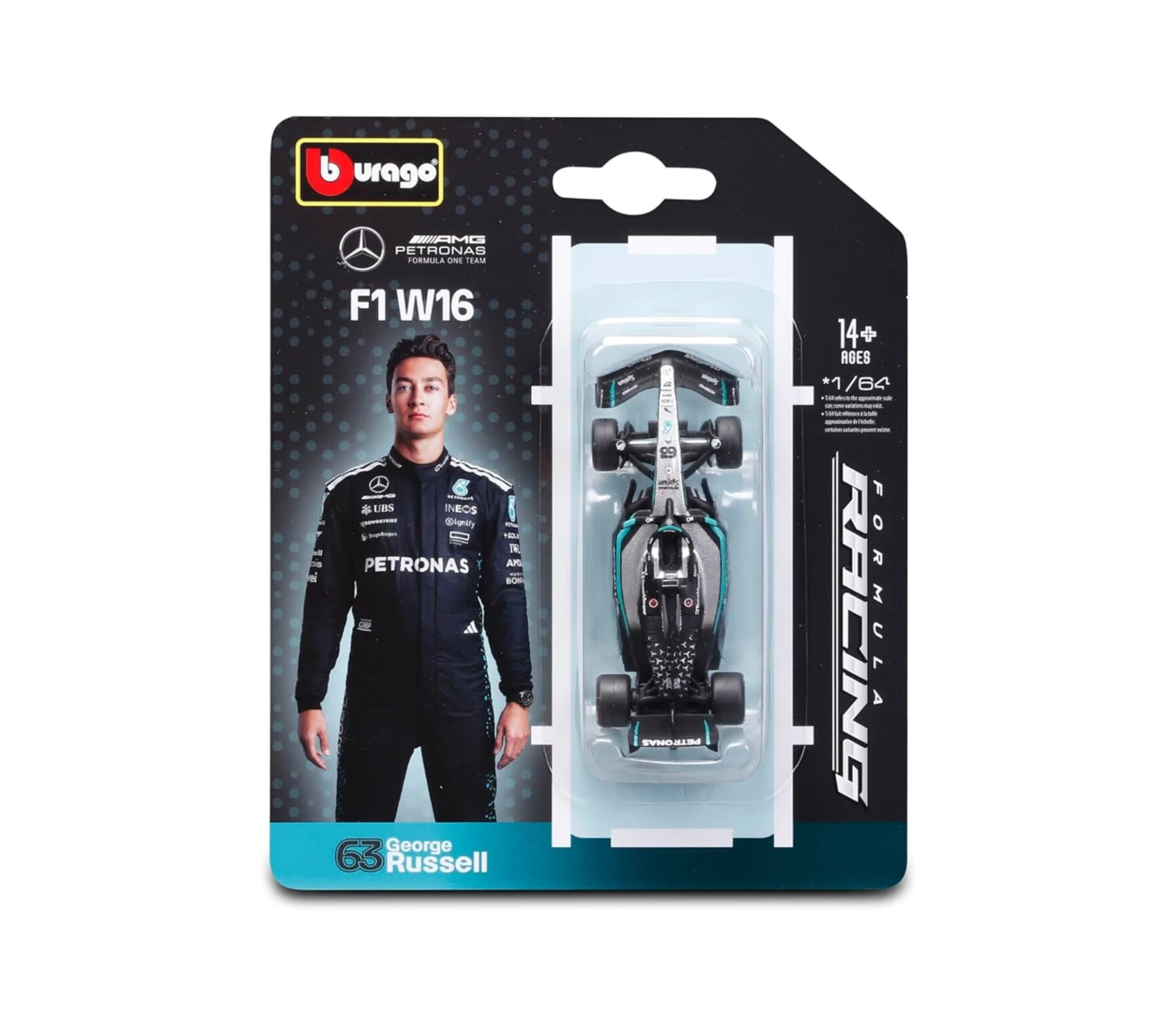 Bburago 1:64 吊卡 Mercedes-AMG W16 #63 George Russell