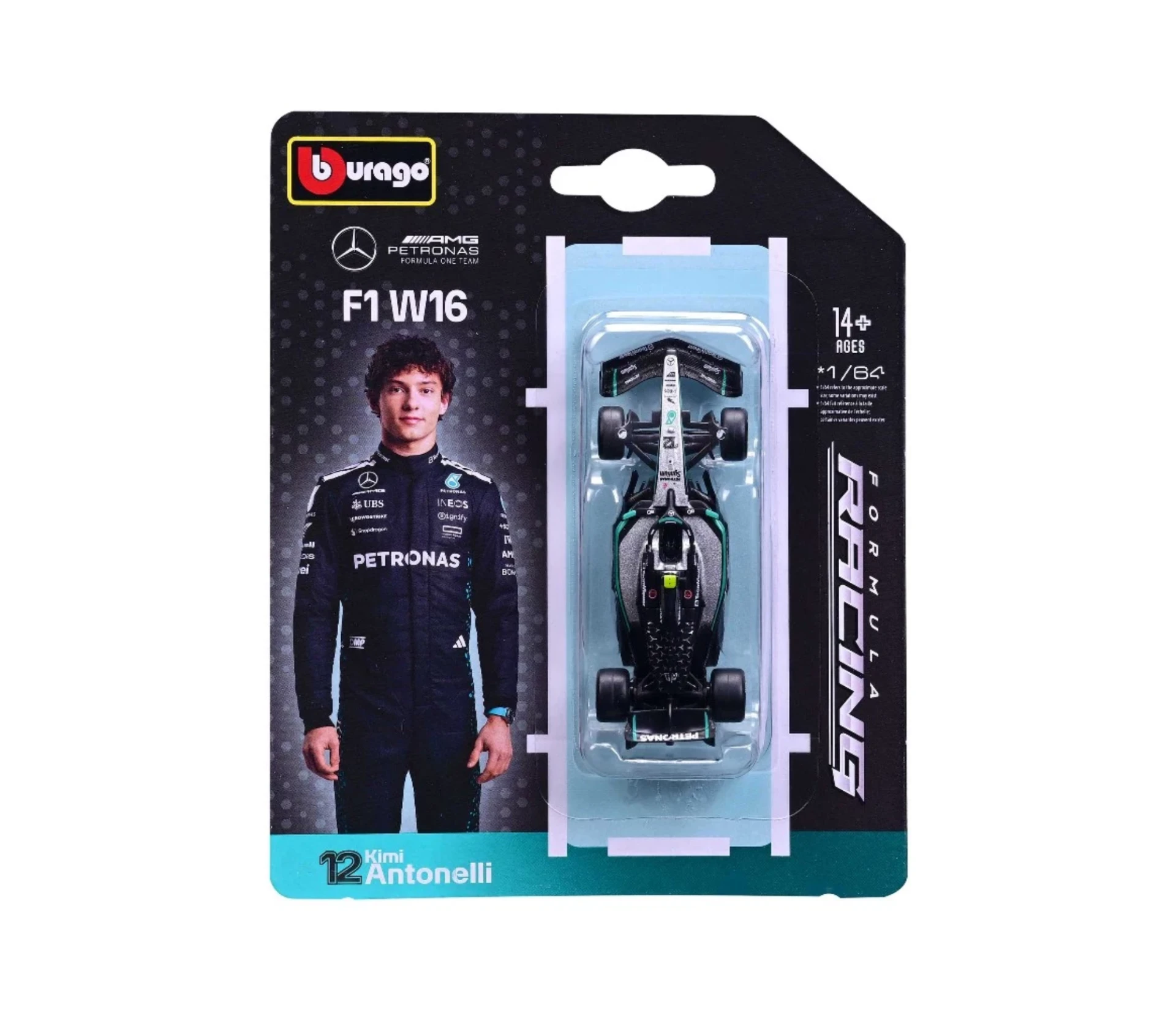 Bburago 1:64 吊卡 Mercedes-AMG W16 #12 Kimi Antonelli
