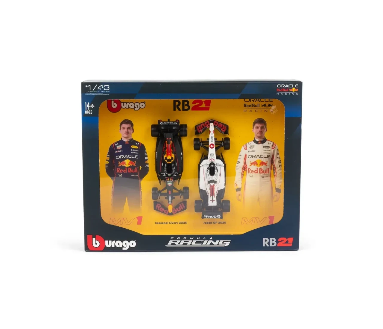 Bburago 1:43 Oracle Red Bull Racing RB21 #1 Max Verstappen 2025 雙車相框版 ❨Bahrain／Japan❩
