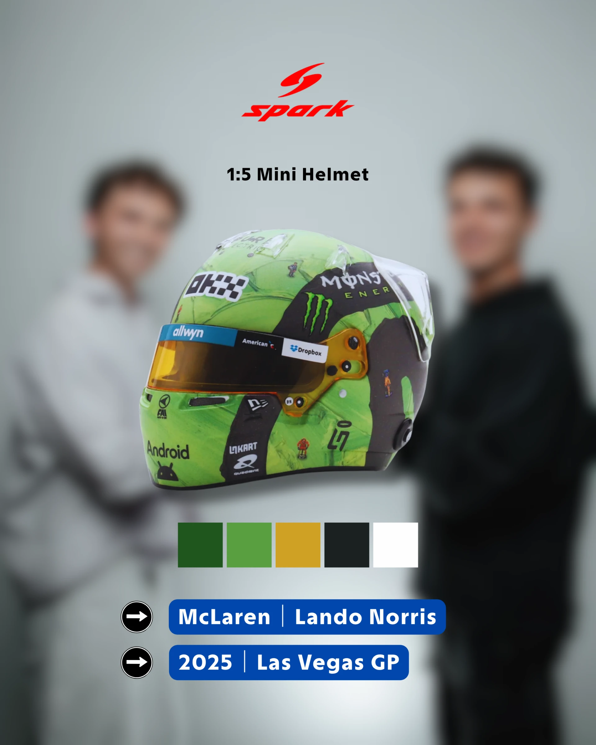 Spark McLaren F1 Team Las Vegas GP 2025 1:5 Mini Helmet #4 Lando Norris