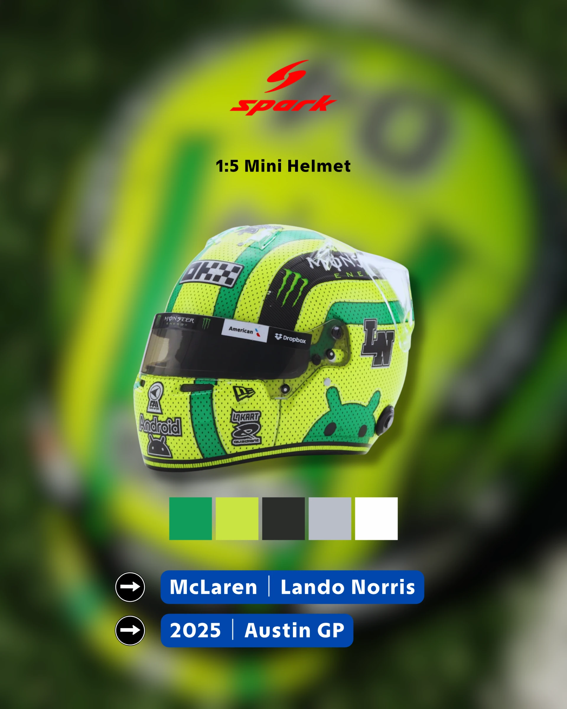 Spark McLaren F1 Team Austin GP 2025 1:5 Mini Helmet #4 Lando Norris