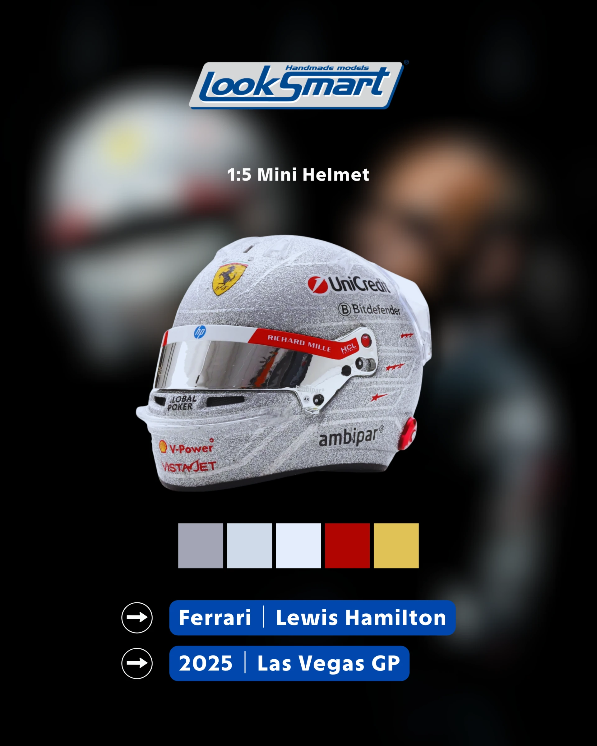 Looksmart Scuderia Ferrari F1 Team Las Vegas GP 2025 1:5 Mini Helmet #44 Lewis Hamilton