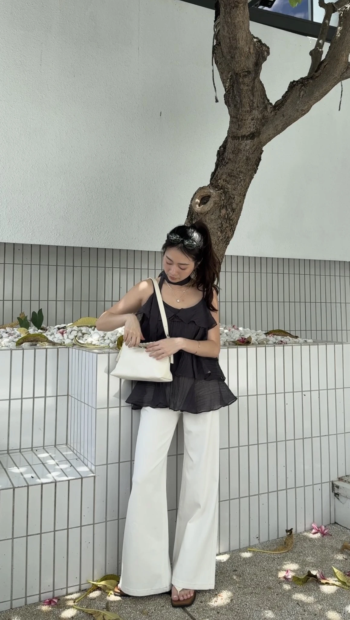 彈性小個子直筒微喇叭牛仔褲-奶白/水洗藍-S/M/L/XL(現貨+預購)