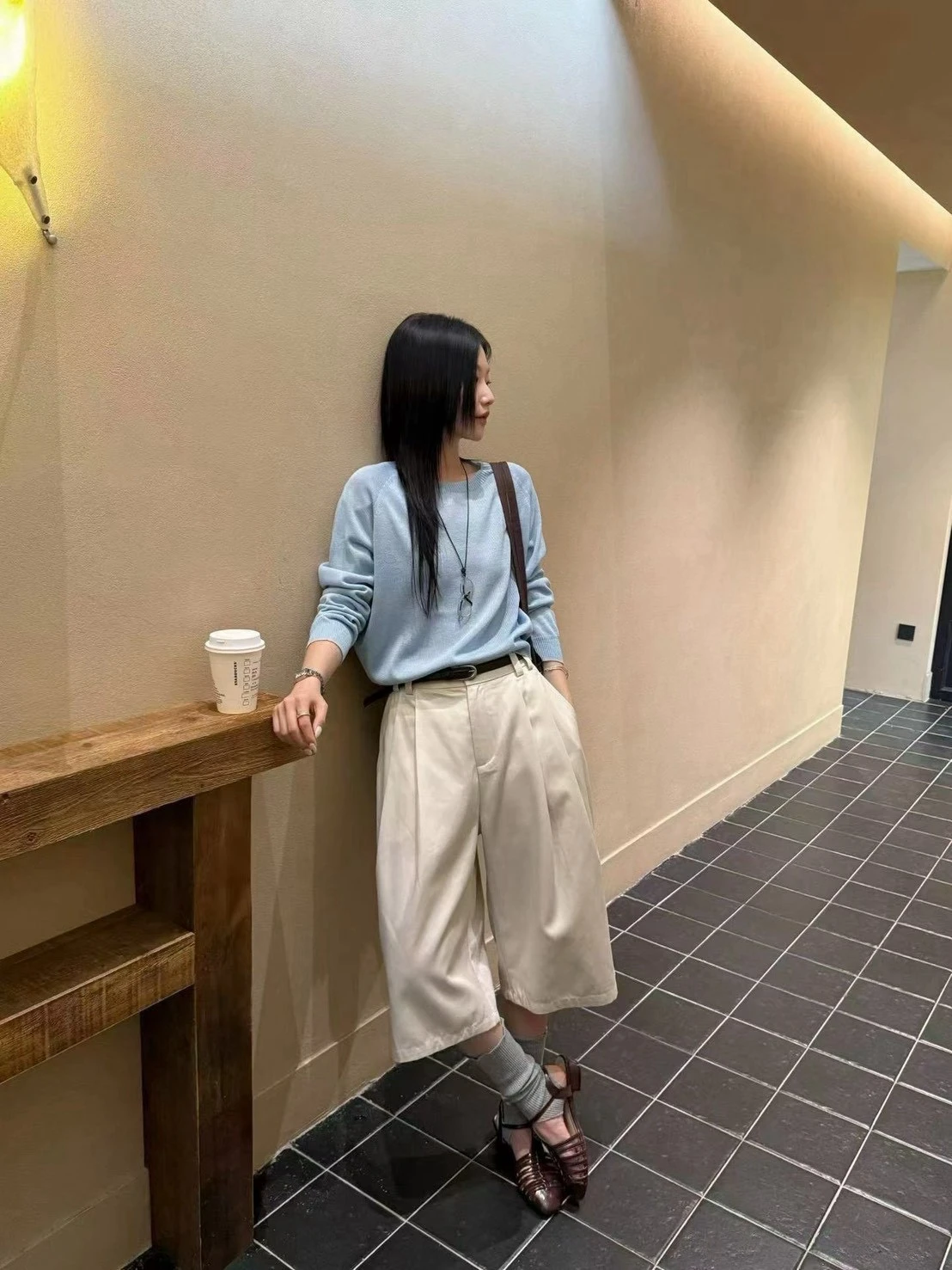 休閒質感西裝七分褲-藏青/杏/卡其/米白-S/M(現貨)