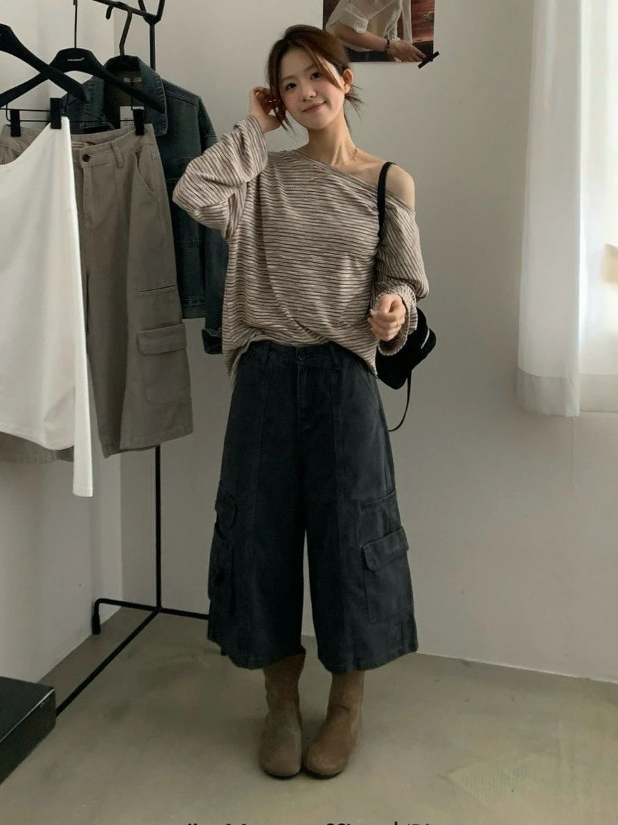 個性時髦工裝七分褲-深灰/軍綠-S/M/L(現貨)