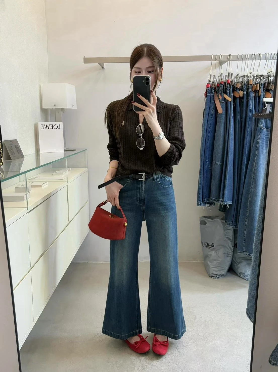 復古水洗小個子不貼腿喇叭褲-藍-S/M/L/XL(現貨)