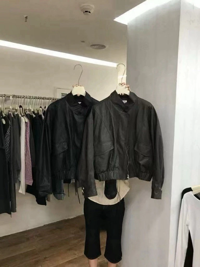 率性俐落立領皮革外套-褐色/黑(預購)