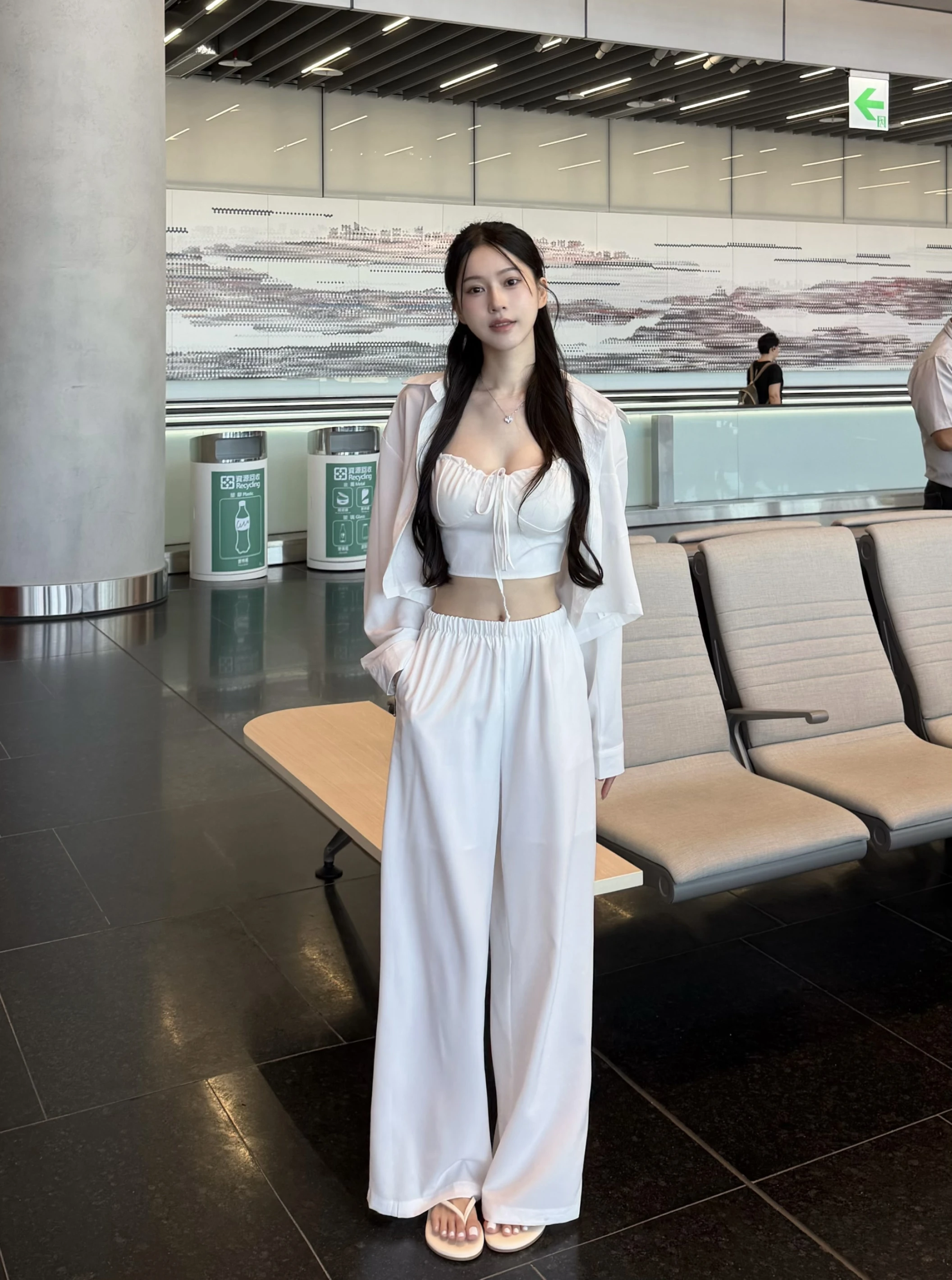 渡假桃心領條紋三件式套裝