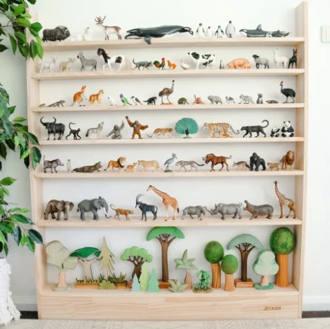 7層極簡玩具實木收納架(可調高度・超省空間) 7 Tier Slim-Line Toy Shelf (Adjustable) - Varnished SolidWood