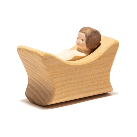 農場家庭系列|搖籃中的小寶寶(Child in Cradle)木製手工公仔