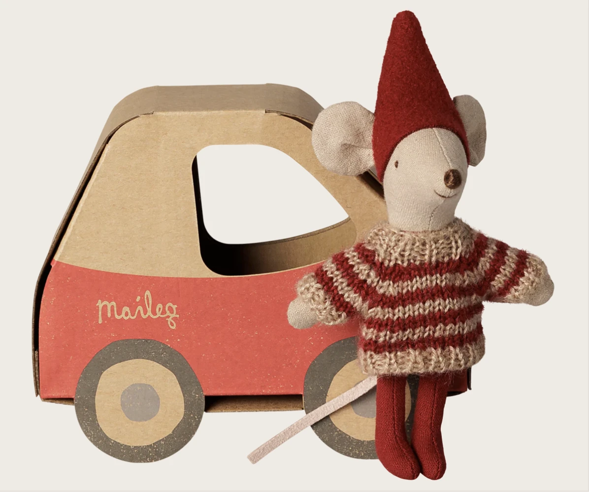 Maileg 聖誕小鼠弟/妹｜小汽車禮盒