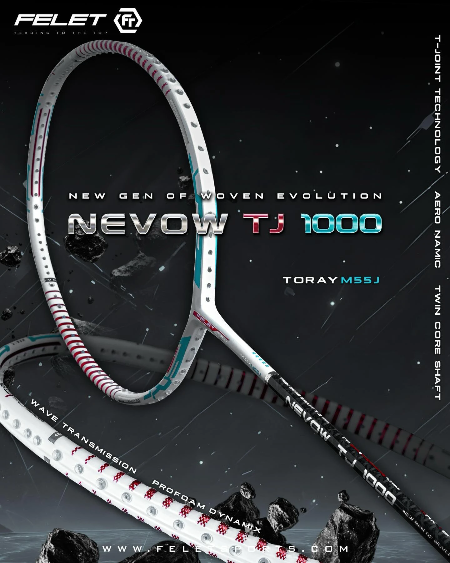 ✦PRO羽球✦輝厲FELET｜NEVOW TJ 1000 高階羽球拍 全面型 4U