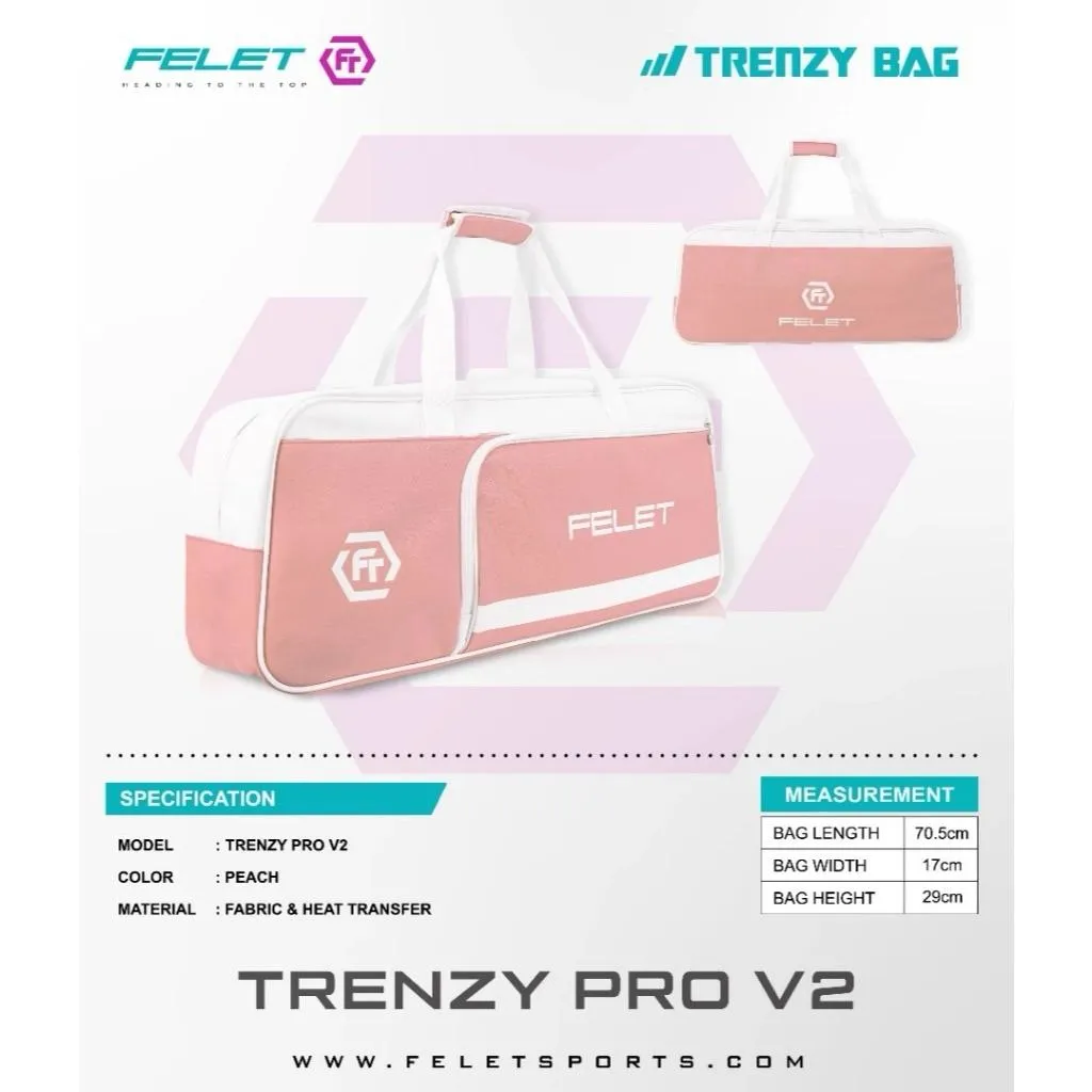 ✦ PRO羽球✦ 輝厲FELET｜ 矩形包 羽球拍袋 TRENZY PRO V2 夢幻櫻花粉 單肩運動包