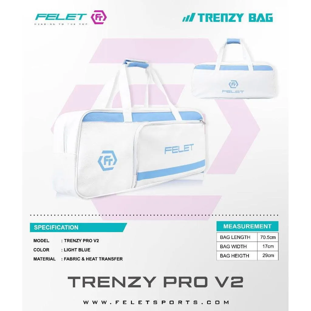 ✦ PRO羽球✦ 【輝厲FELET】 矩形包 羽球拍袋 TRENZY PRO V2 晴空白藍配色｜單肩運動包 超大容量
