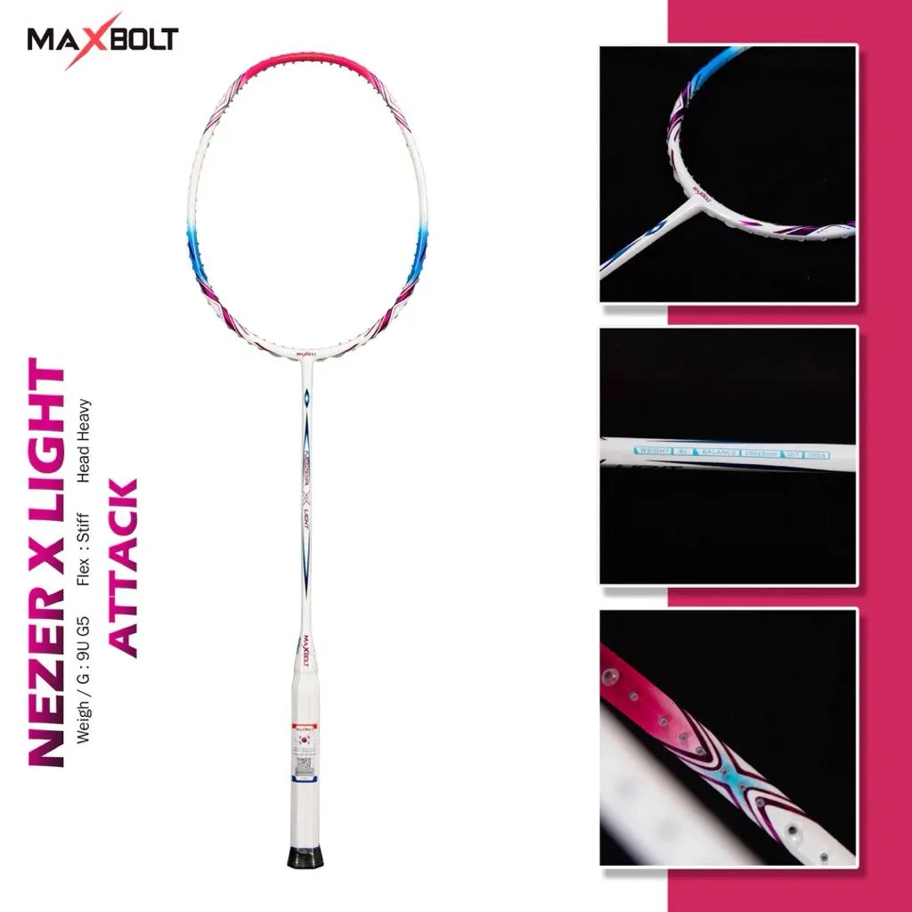 ✦ PRO羽球✦ 韓國MAXBOLT｜NEXER  X LIGHT 羽球拍30T 極輕量暴力攻擊拍 9U 耐30磅//白色