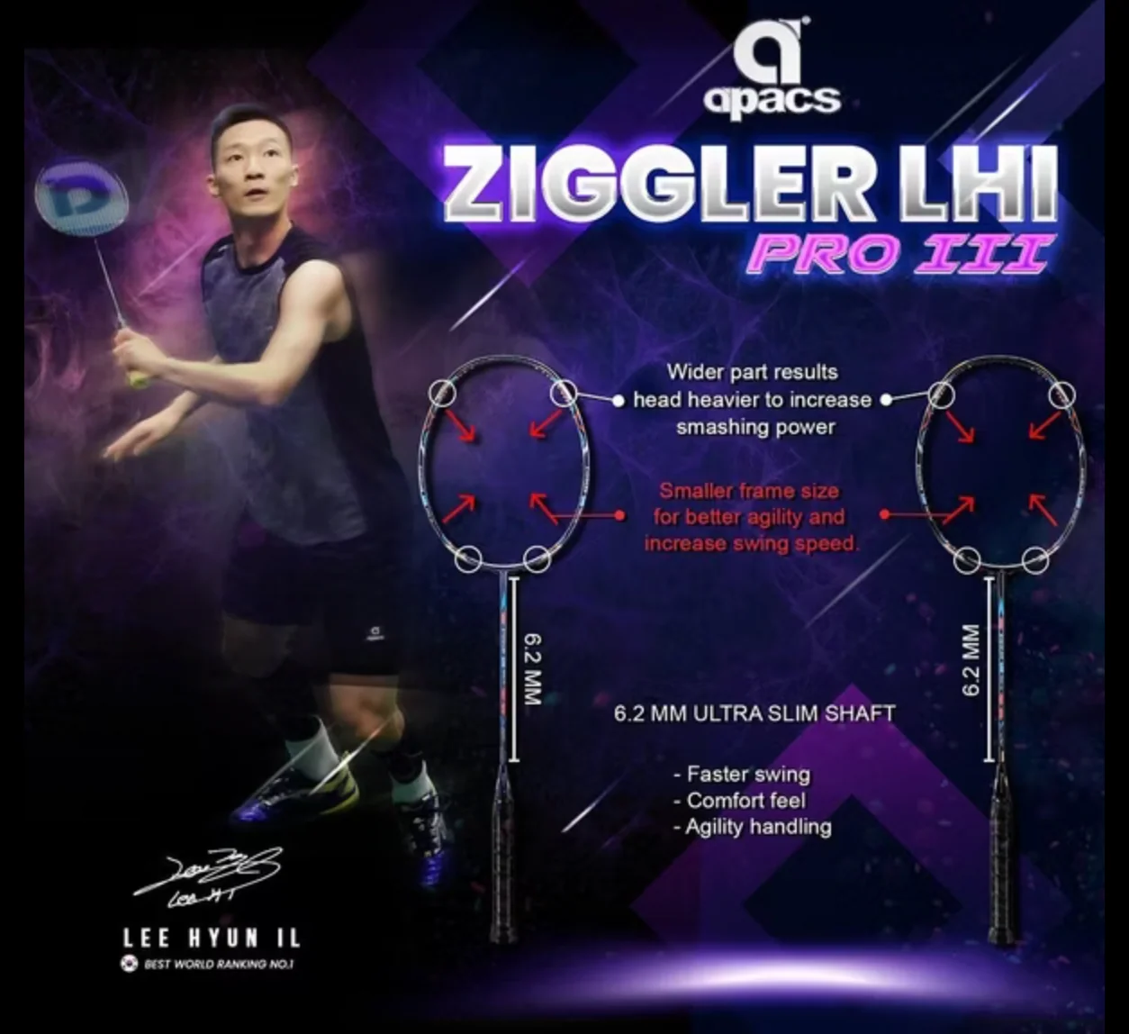 ✦PRO羽球✦ APACS｜ZIGGLER LHI PRO III  李炫一戰拍//4U