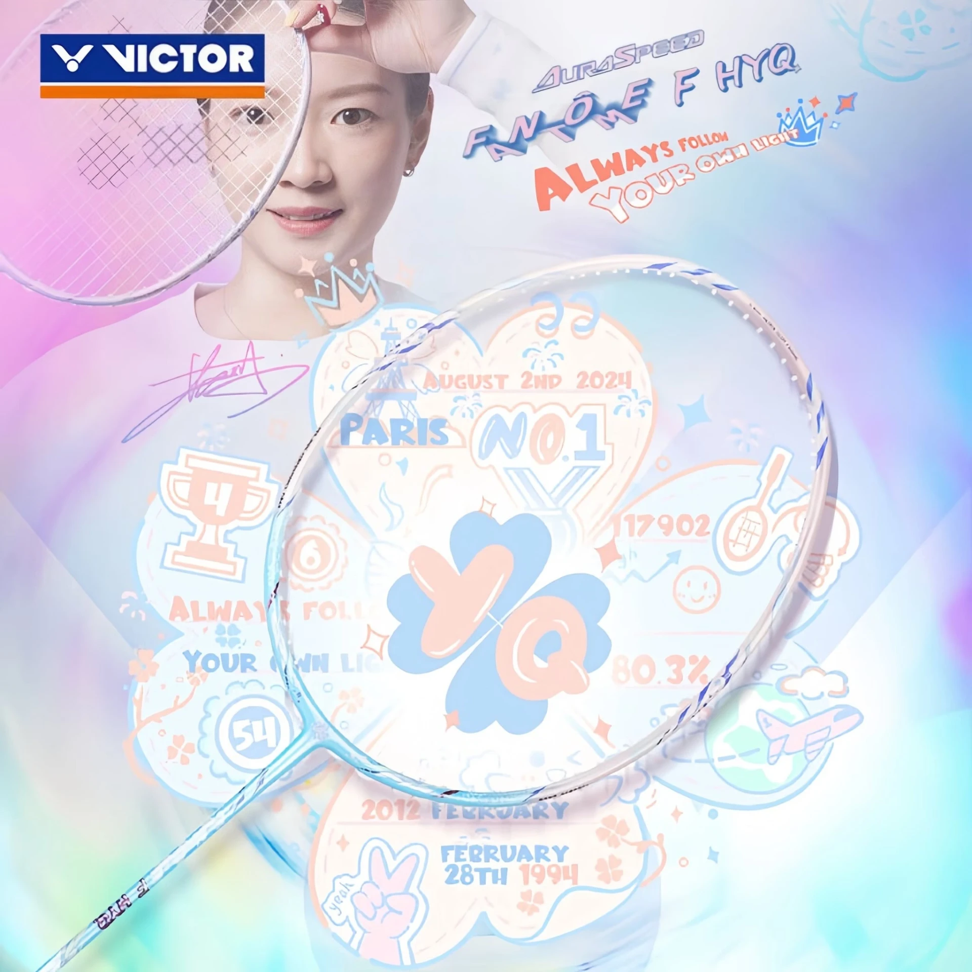 ✦PRO羽球✦ VICTOR 勝利｜黃雅瓊版本 ARS-FANTOME F HYQ 速度型 羽球拍  // 4U