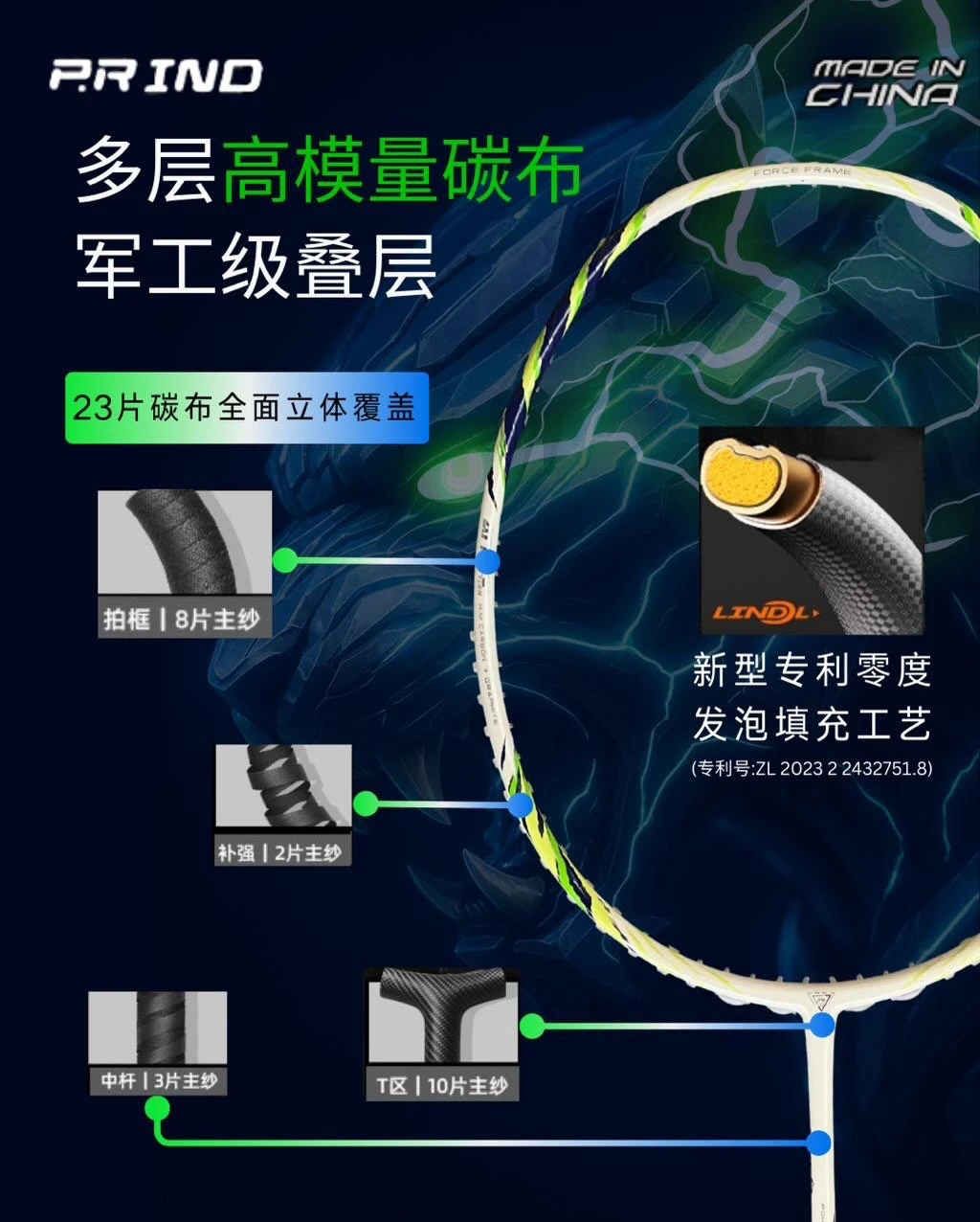 ✦PRO羽球✦ P.RIND浦銳｜馬來虎 PRO 進攻型羽球拍//4U 5U白霓藍