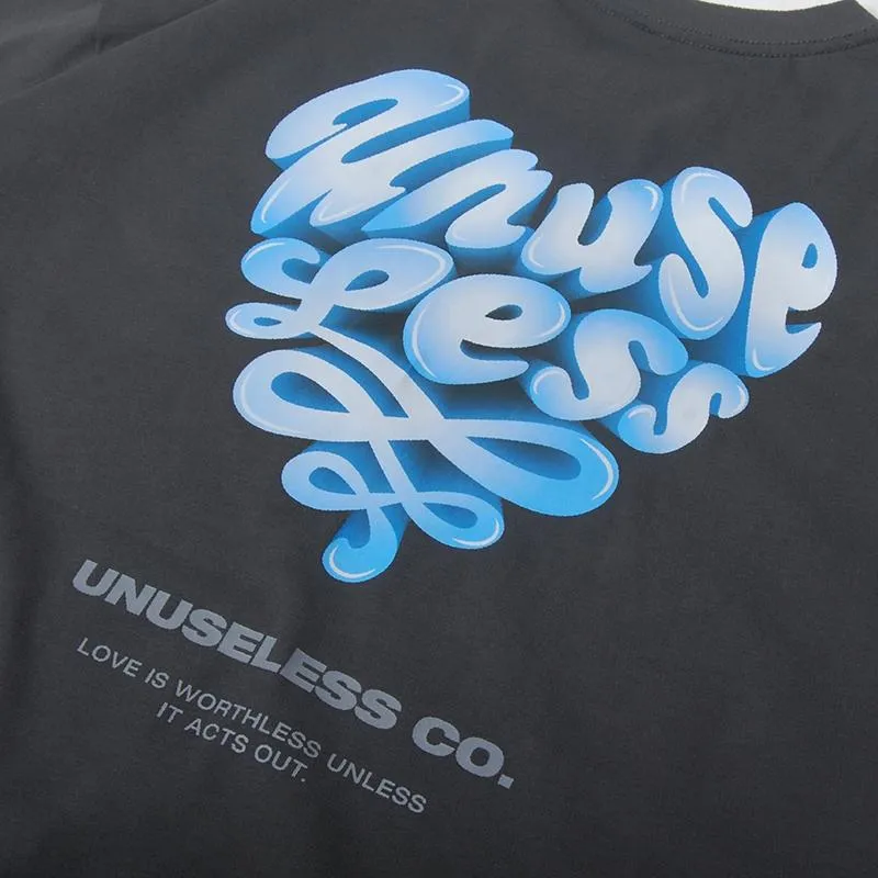 【 Unuseless 】立體愛心 寬版重磅短T ( 深灰 ) 100%純棉