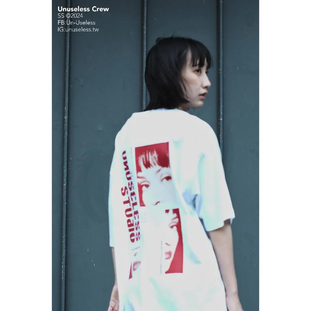 【 Unuseless 】魅惑之眼 寬版重磅短T ( 白 ) 100%純棉